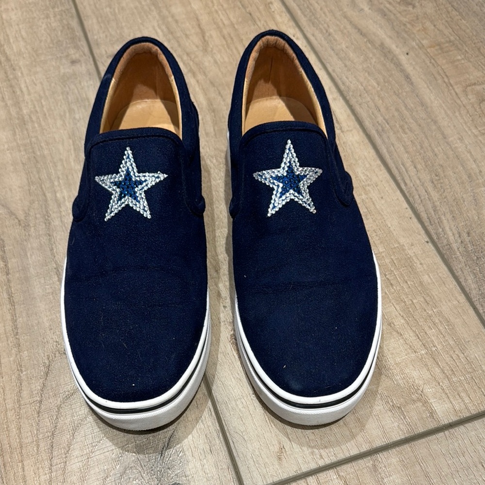Navy Star Embellished Slip-On Shoes, Dallas Cowboys.